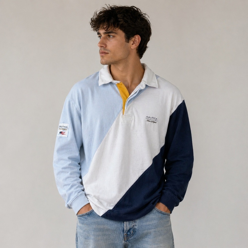 Nautica Colorblock Rugby Polo - Light Blue, White, Navy, Yellow